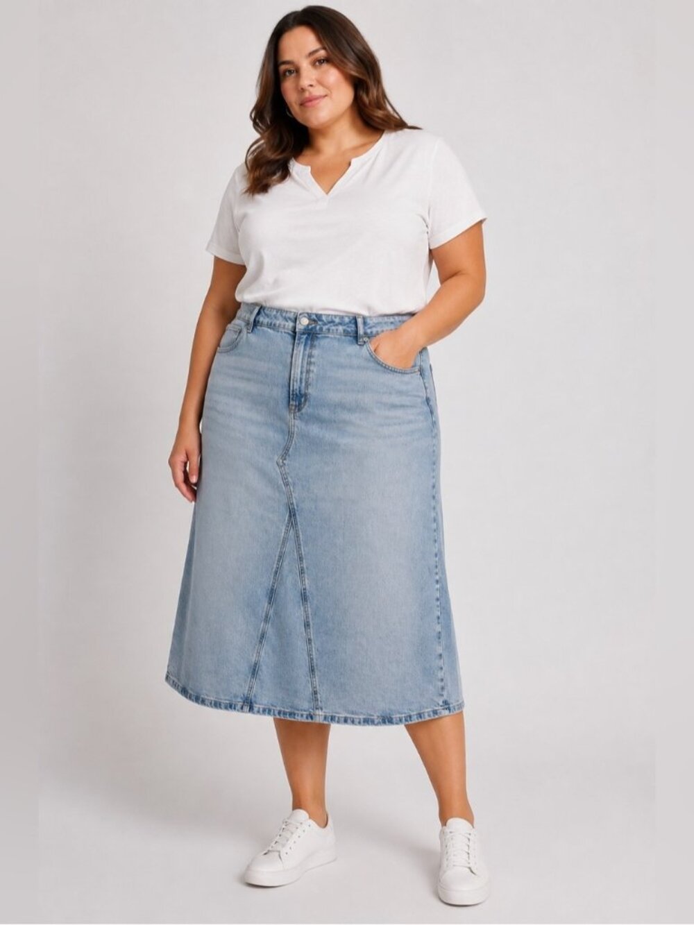 Reitmans Womens Size 36 18 Light Wash Denim Midi Jean Skirt A-Line high rise